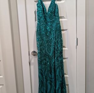 Teal Sequin Evening Gown